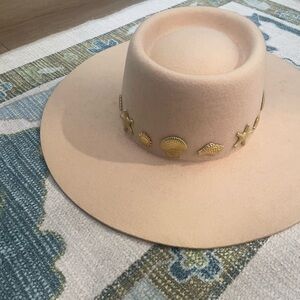 Lack Of Color: Women's Ivory Felt Wide-Brim Hat with Gold Sea Charm Accents